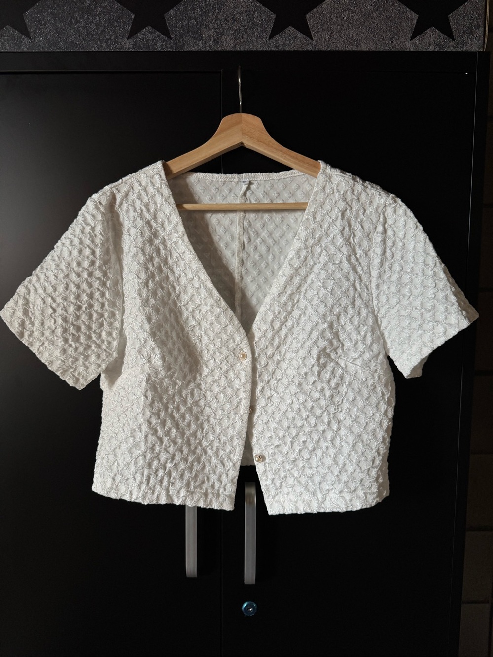 White Textured Crop Top - Women XL